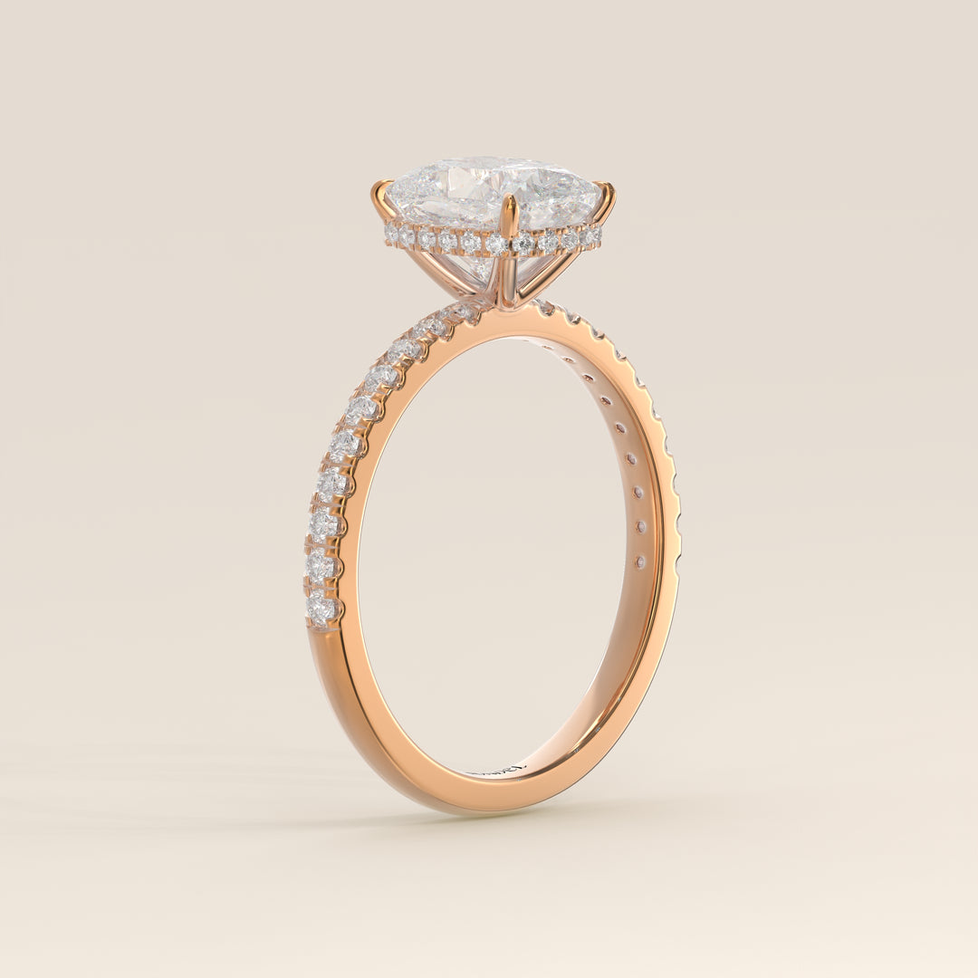 Sydney - Elongated Cushion Solitair Lab Grown Diamond Ring with Wrap Around Halo and Pave Band