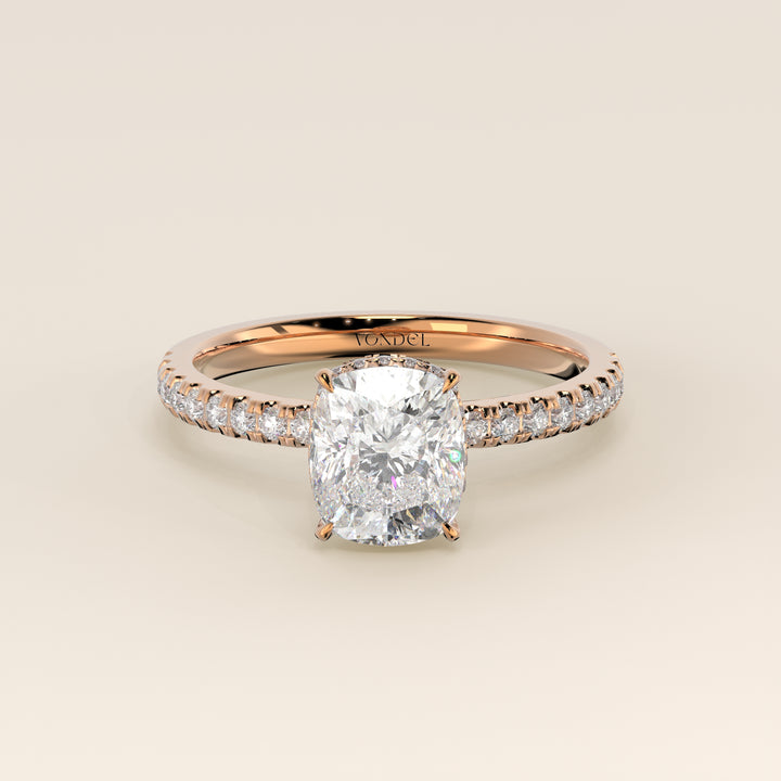 Sydney - Elongated Cushion Solitair Lab Grown Diamond Ring with Wrap Around Halo and Pave Band