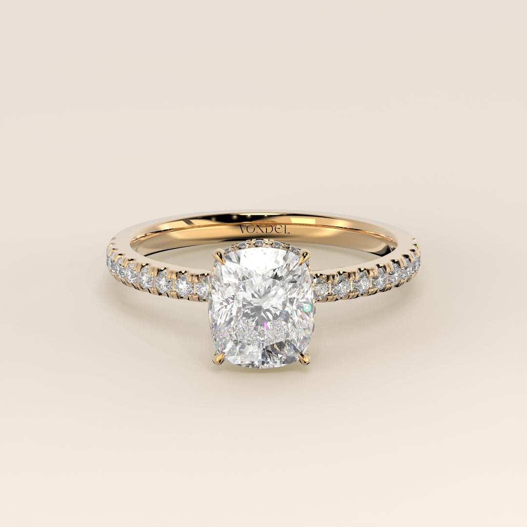 Sydney - Elongated Cushion Solitair Lab Grown Diamond Ring with Wrap Around Halo and Pave Band