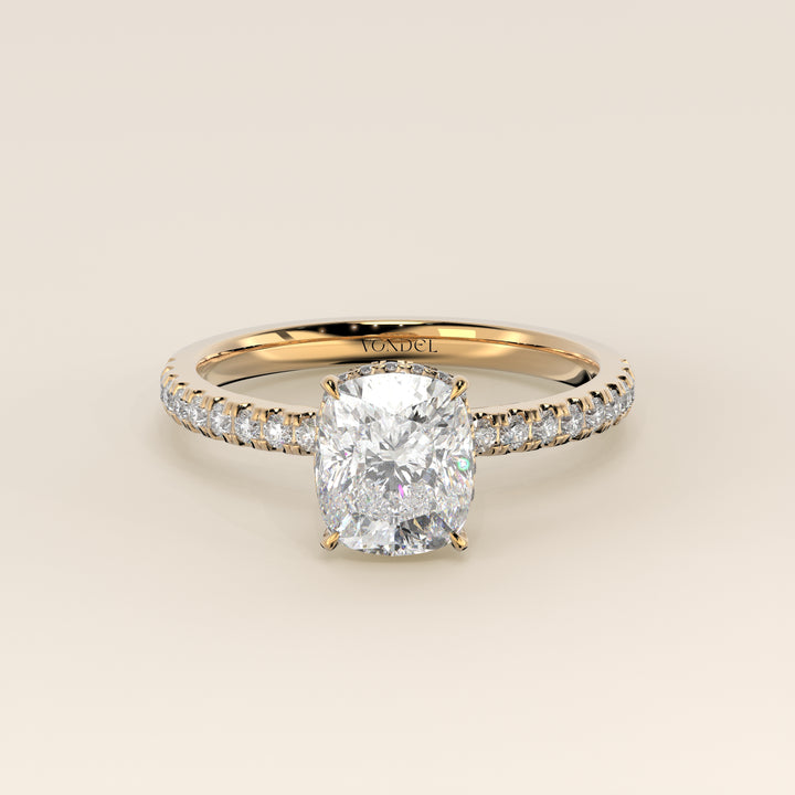 Sydney - Elongated Cushion Solitair Lab Grown Diamond Ring with Wrap Around Halo and Pave Band