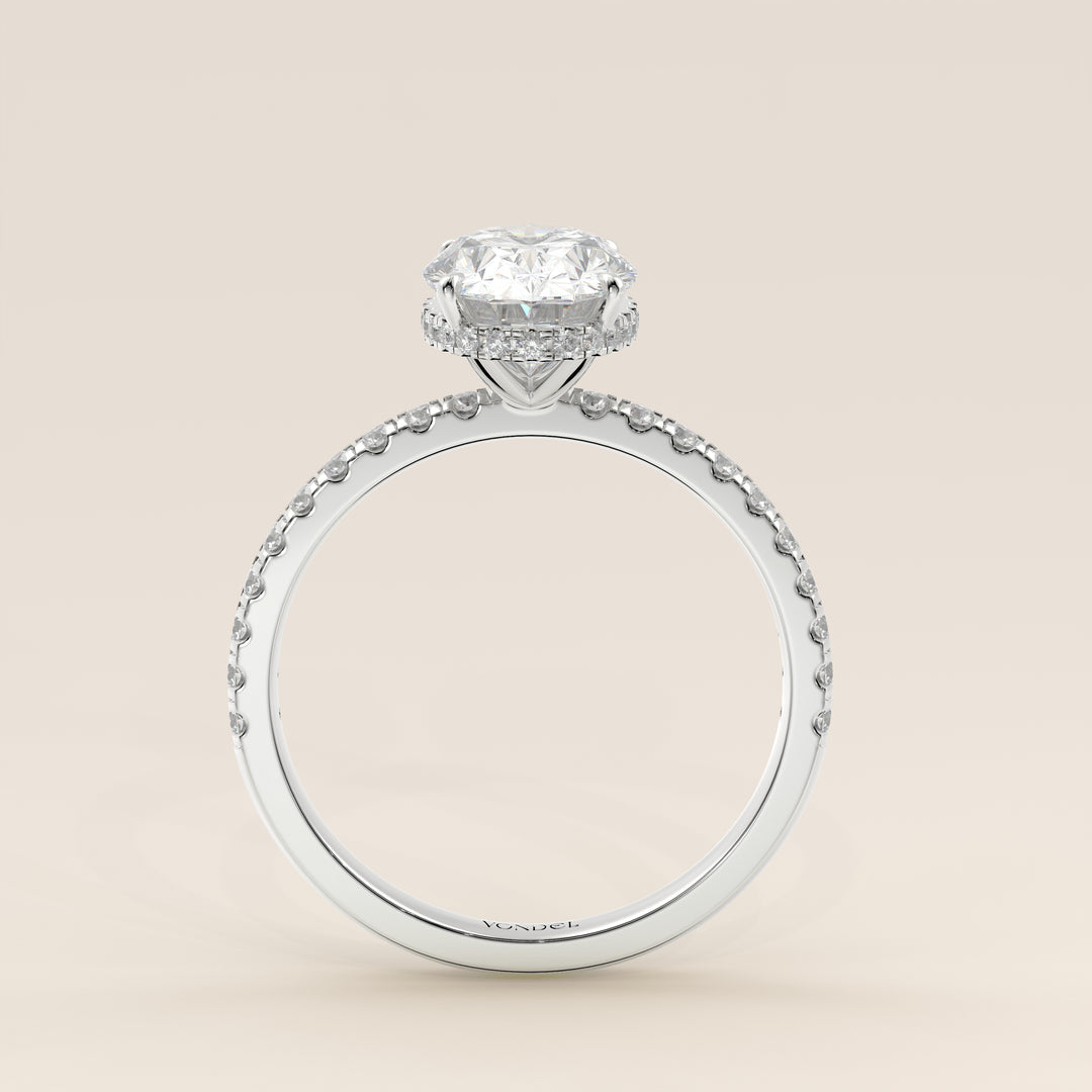 Sydney - Oval Solitair Lab Grown Diamond Ring with Wrap Around Halo and Pave Band
