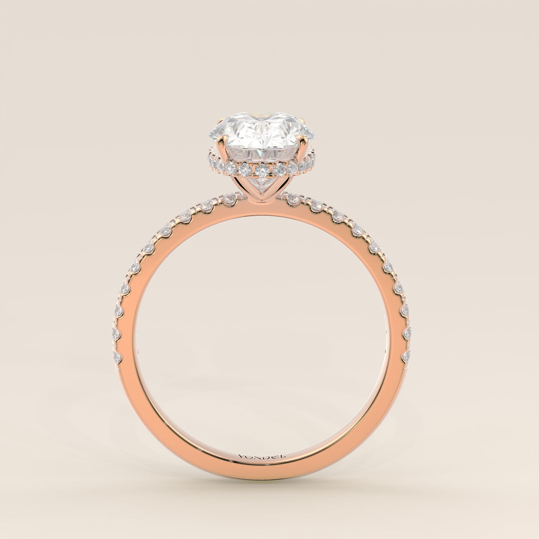Sydney - Oval Solitair Lab Grown Diamond Ring with Wrap Around Halo and Pave Band