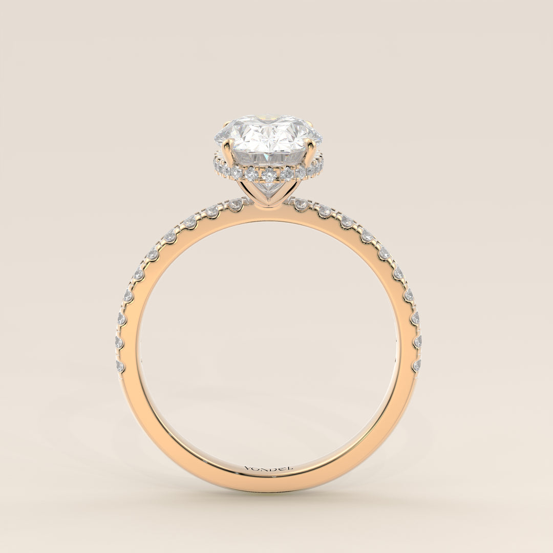 Sydney - Oval Solitair Lab Grown Diamond Ring with Wrap Around Halo and Pave Band