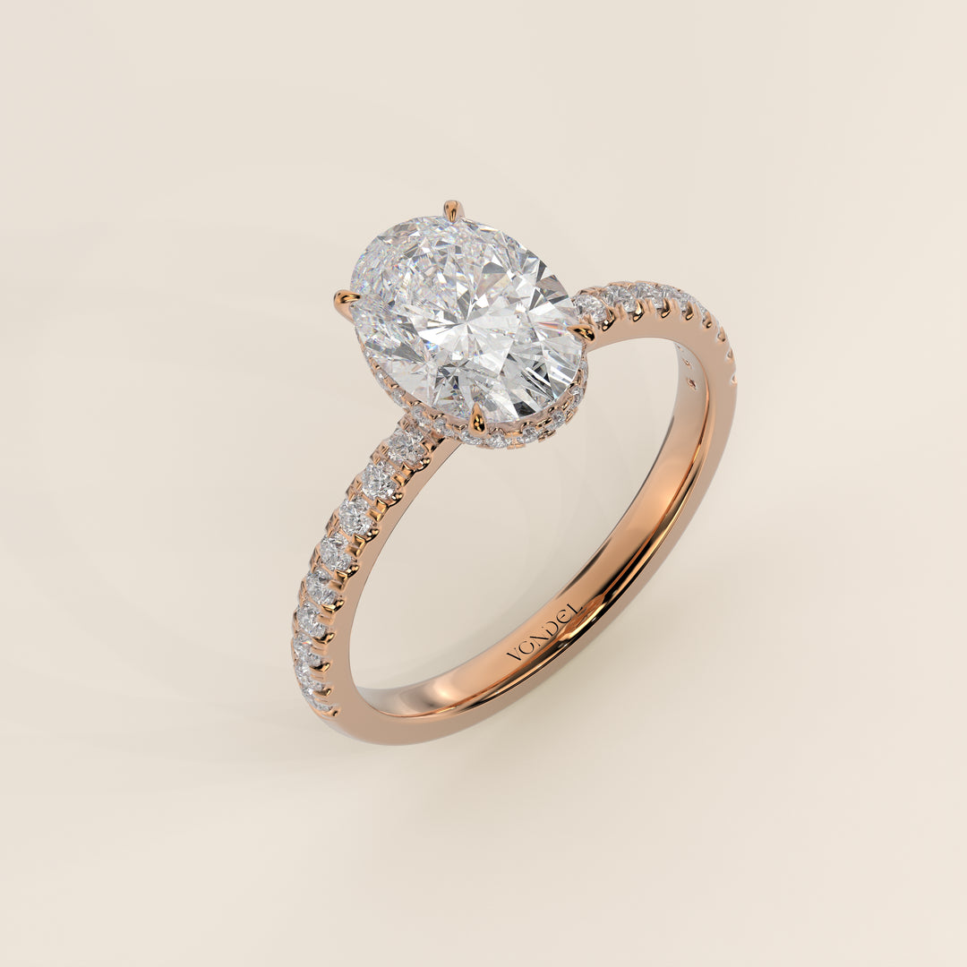 Sydney - Oval Solitair Lab Grown Diamond Ring with Wrap Around Halo and Pave Band