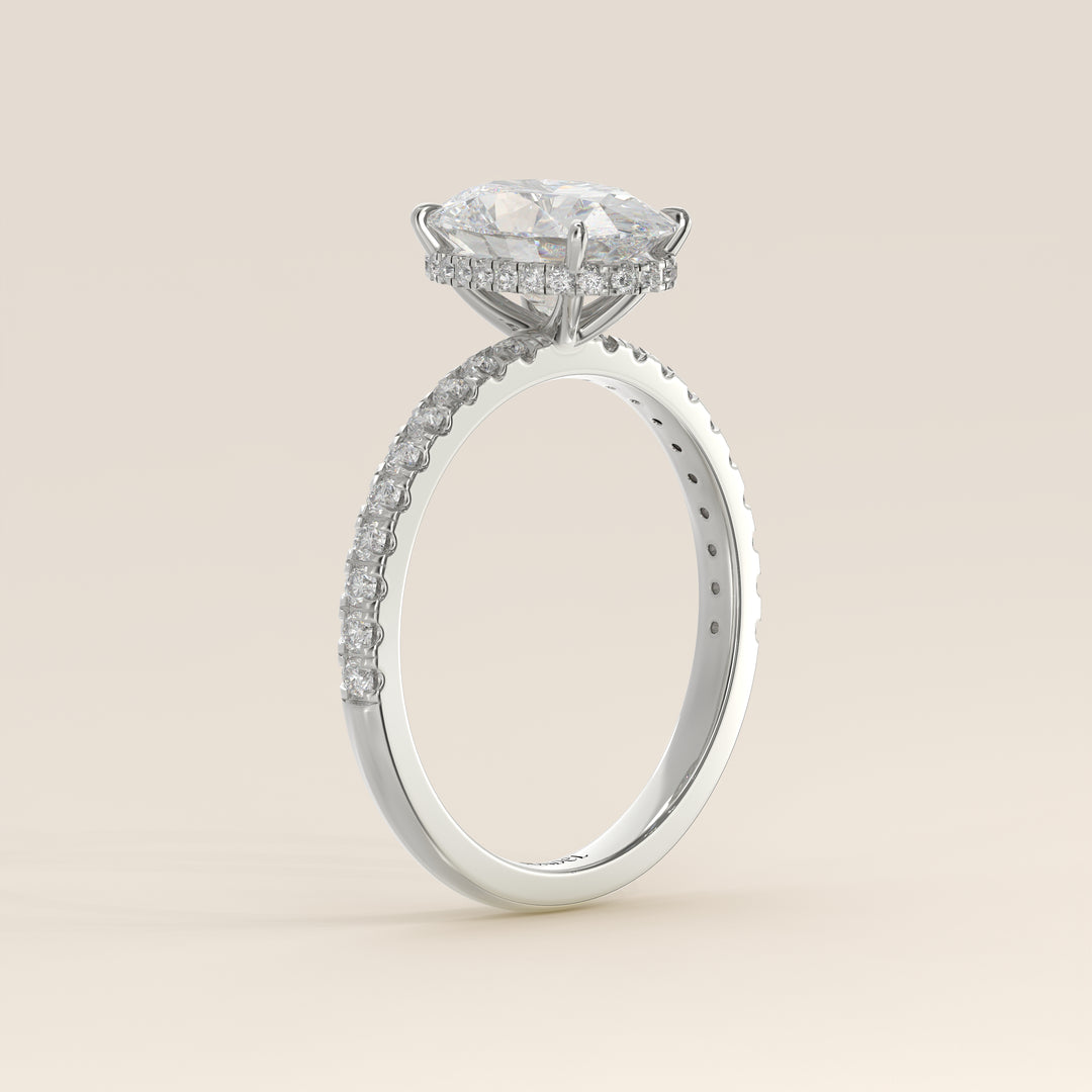 Sydney - Oval Solitair Lab Grown Diamond Ring with Wrap Around Halo and Pave Band
