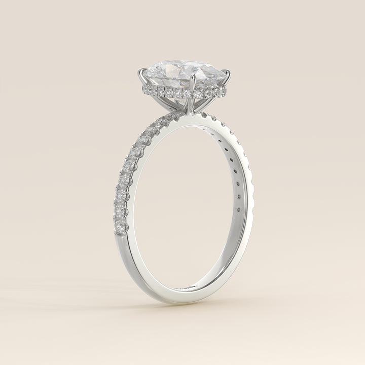 Sydney - Oval Solitair Lab Grown Diamond Ring with Wrap Around Halo and Pave Band