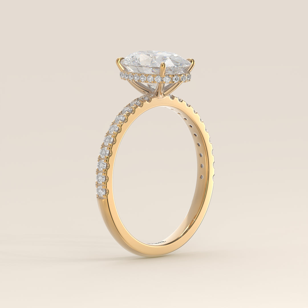 Sydney - Oval Solitair Lab Grown Diamond Ring with Wrap Around Halo and Pave Band