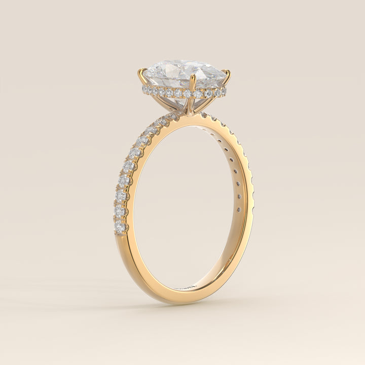 Sydney - Oval Solitair Lab Grown Diamond Ring with Wrap Around Halo and Pave Band