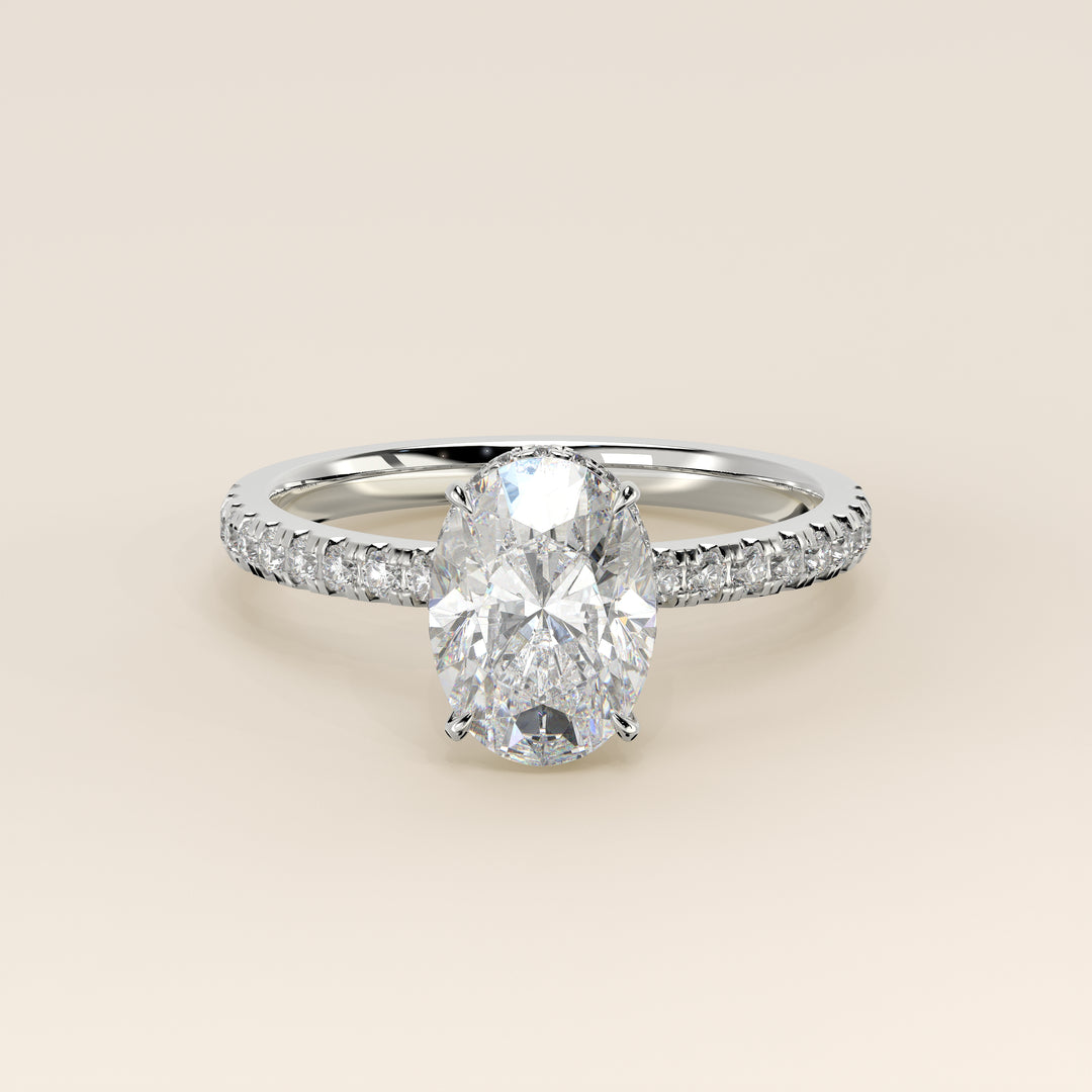 Sydney - Oval Solitair Lab Grown Diamond Ring with Wrap Around Halo and Pave Band