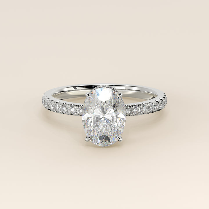 Sydney - Oval Solitair Lab Grown Diamond Ring with Wrap Around Halo and Pave Band