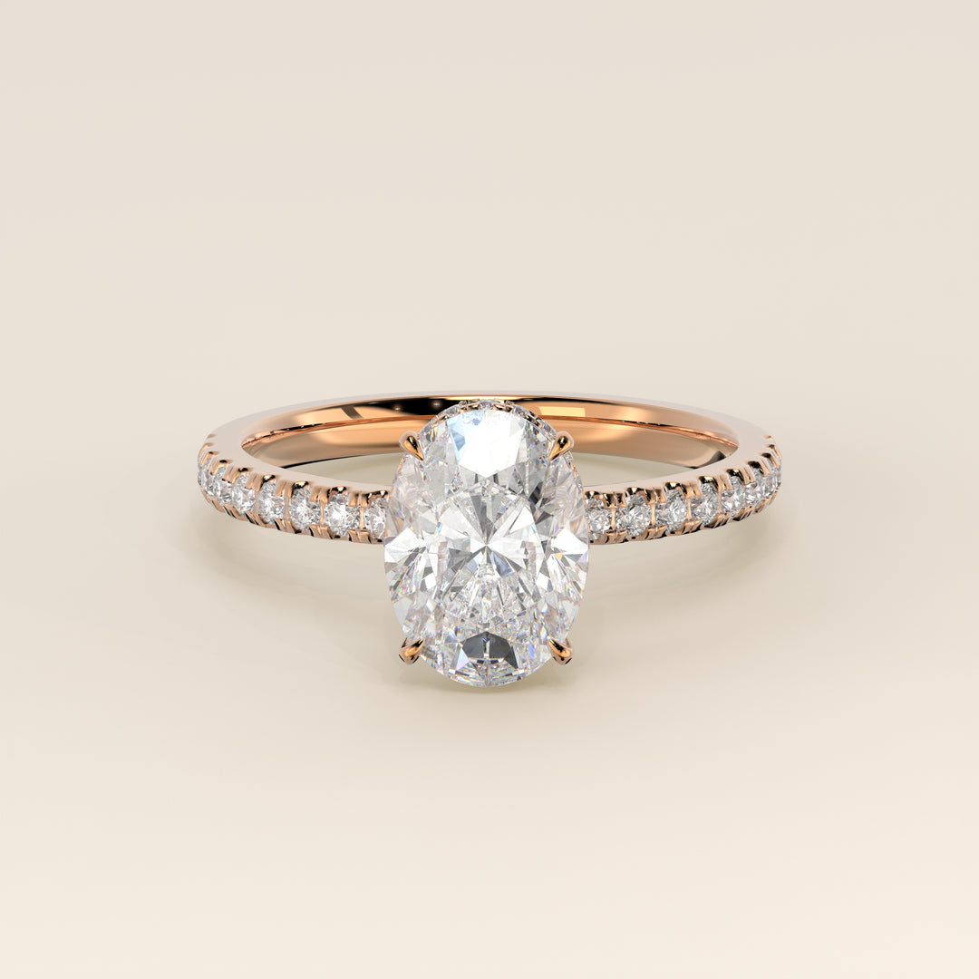 Sydney - Oval Solitair Lab Grown Diamond Ring with Wrap Around Halo and Pave Band