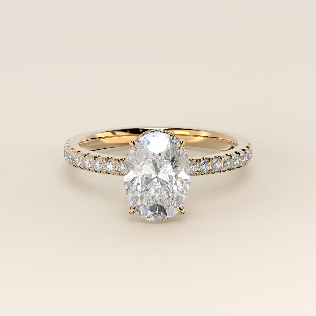 Sydney - Oval Solitair Lab Grown Diamond Ring with Wrap Around Halo and Pave Band