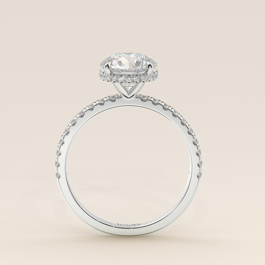 Sydney - Round Solitair Lab Grown Diamond Ring with Wrap Around Halo and Pave Band
