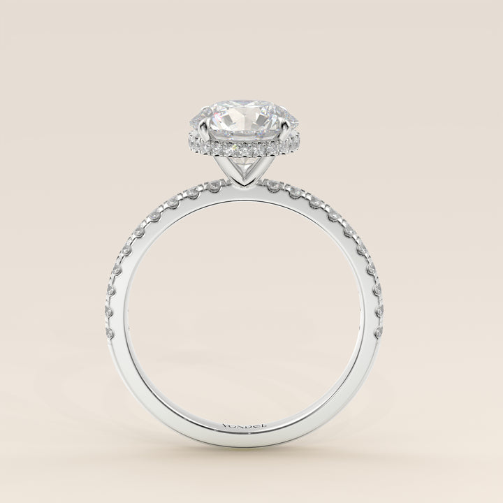 Sydney - Round Solitair Lab Grown Diamond Ring with Wrap Around Halo and Pave Band