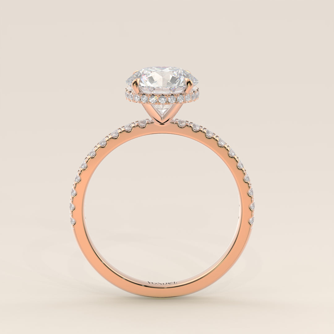 Sydney - Round Solitair Lab Grown Diamond Ring with Wrap Around Halo and Pave Band