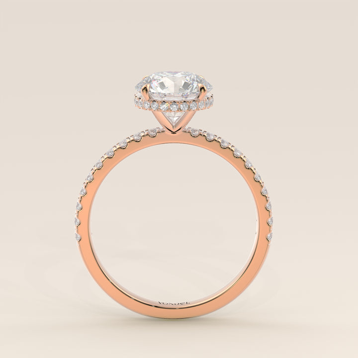 Sydney - Round Solitair Lab Grown Diamond Ring with Wrap Around Halo and Pave Band