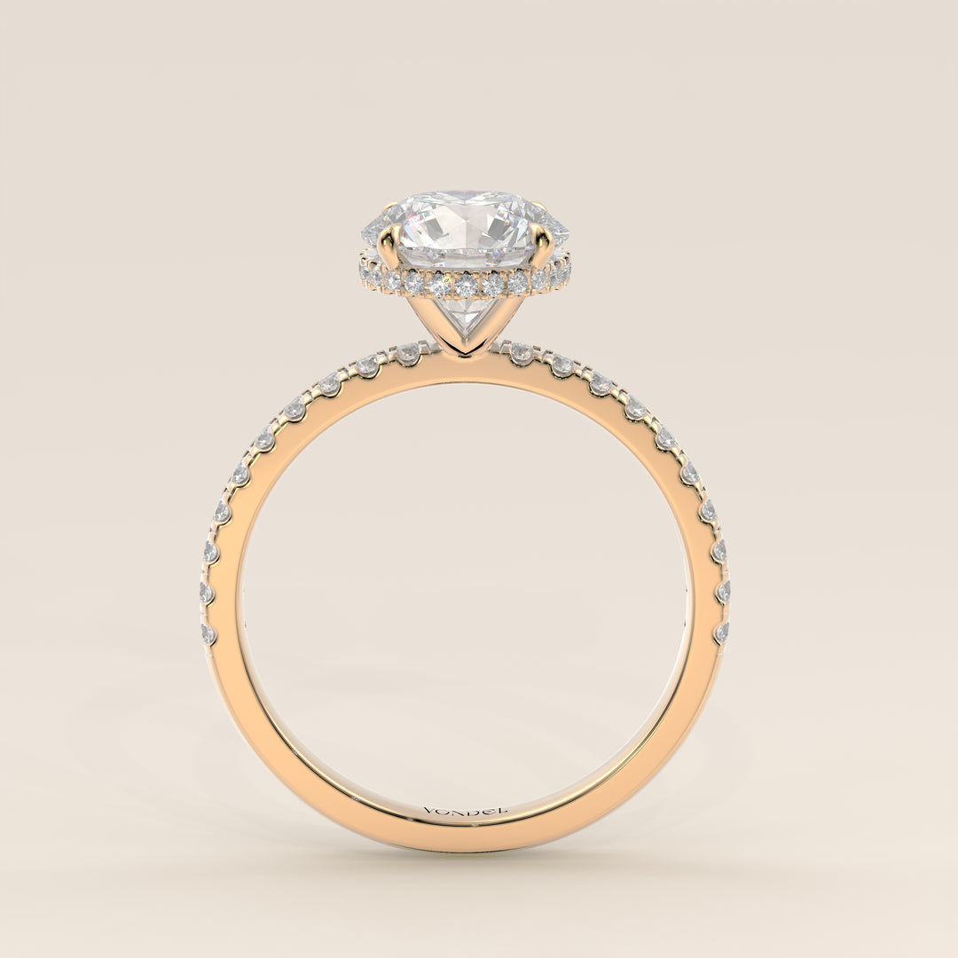 Sydney - Round Solitair Lab Grown Diamond Ring with Wrap Around Halo and Pave Band