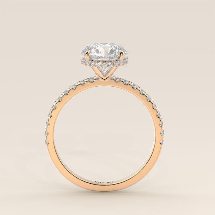 Sydney - Round Solitair Lab Grown Diamond Ring with Wrap Around Halo and Pave Band