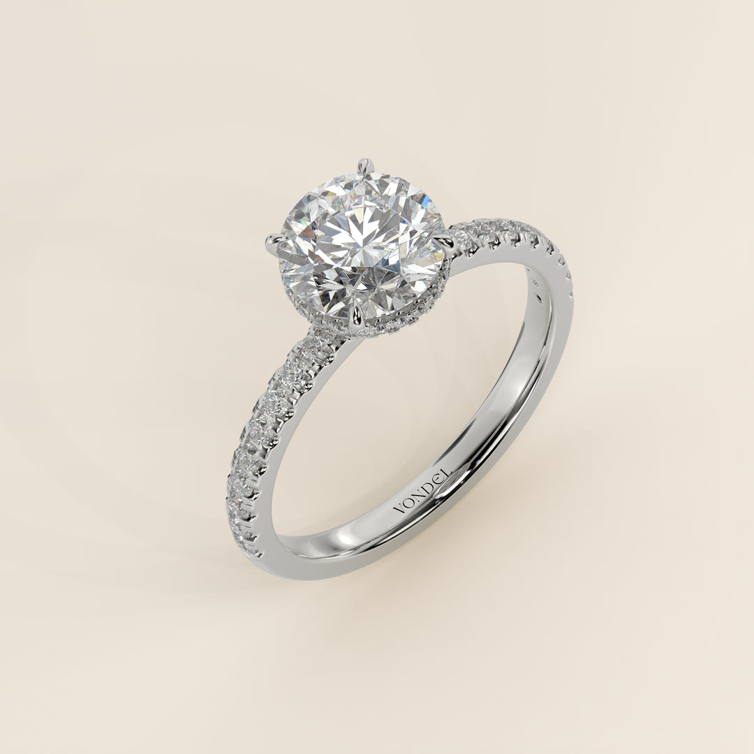 Sydney - Round Solitair Lab Grown Diamond Ring with Wrap Around Halo and Pave Band