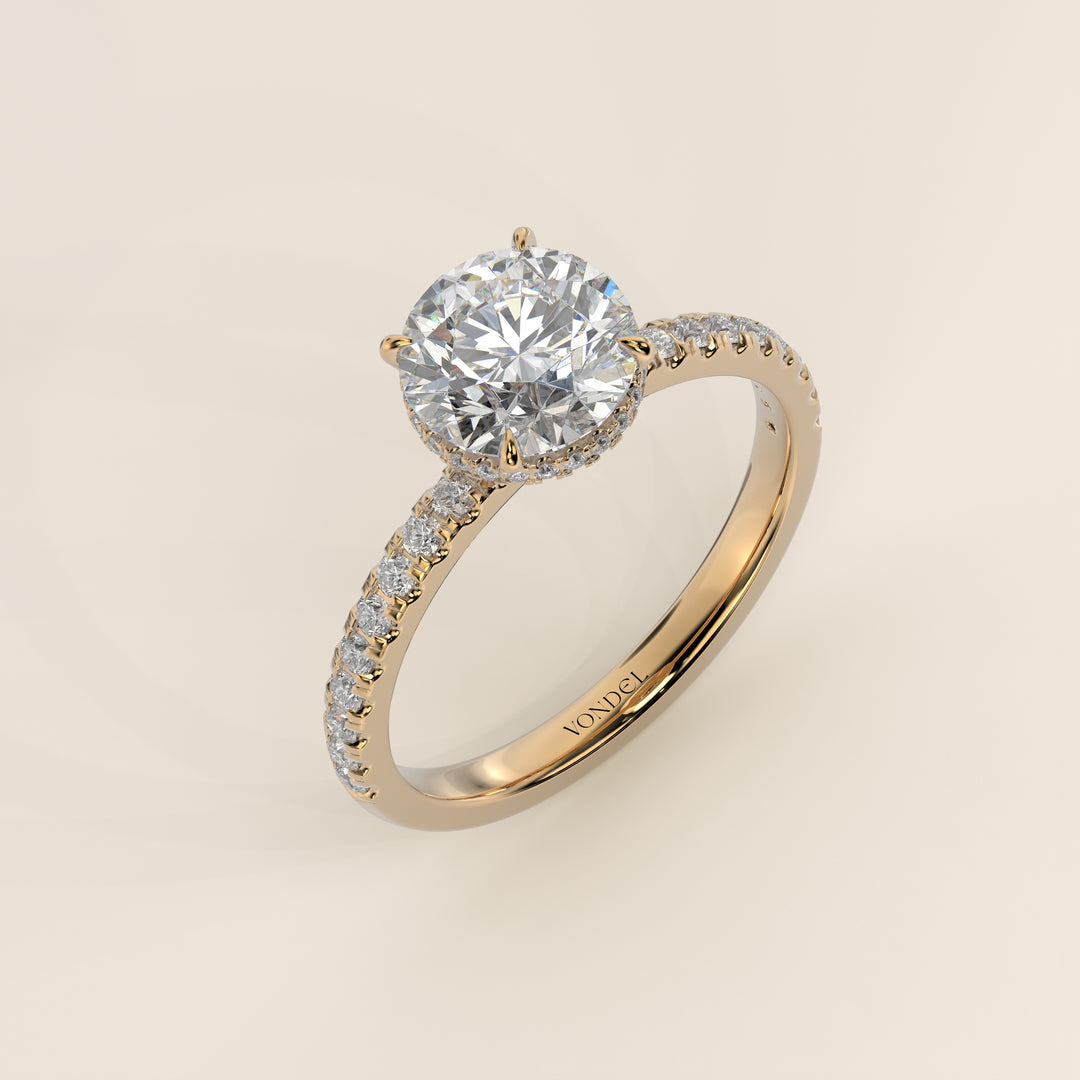 Sydney - Round Solitair Lab Grown Diamond Ring with Wrap Around Halo and Pave Band