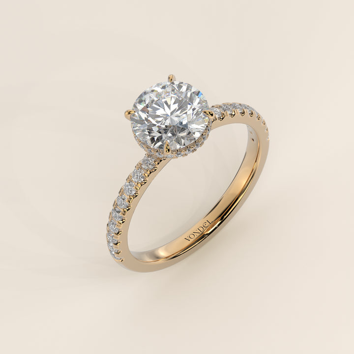 Sydney - Round Solitair Lab Grown Diamond Ring with Wrap Around Halo and Pave Band