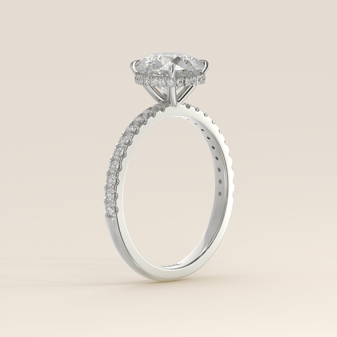 Sydney - Round Solitair Lab Grown Diamond Ring with Wrap Around Halo and Pave Band