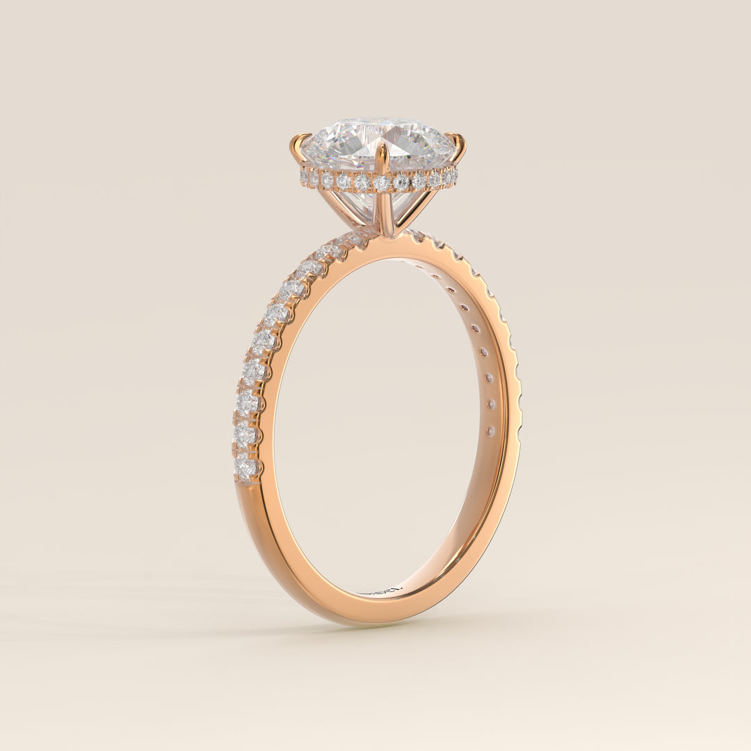 Sydney - Round Solitair Lab Grown Diamond Ring with Wrap Around Halo and Pave Band