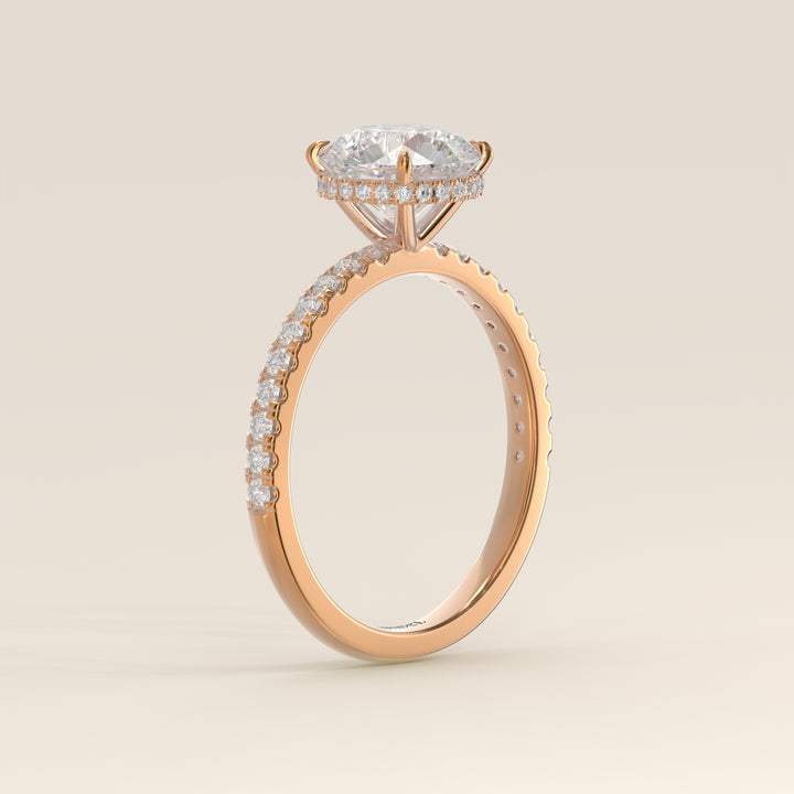 Sydney - Round Solitair Lab Grown Diamond Ring with Wrap Around Halo and Pave Band