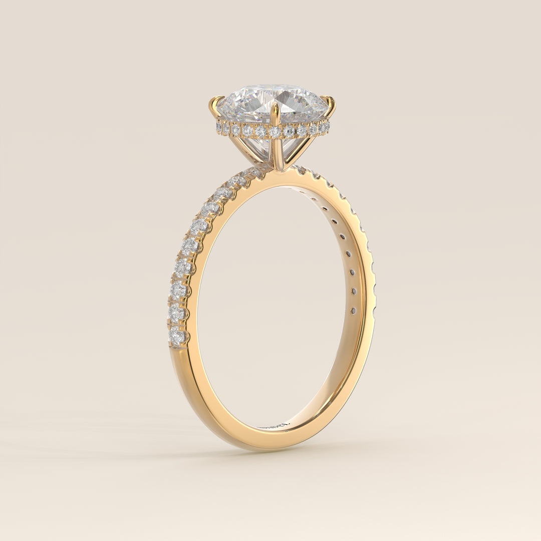 Sydney - Round Solitair Lab Grown Diamond Ring with Wrap Around Halo and Pave Band