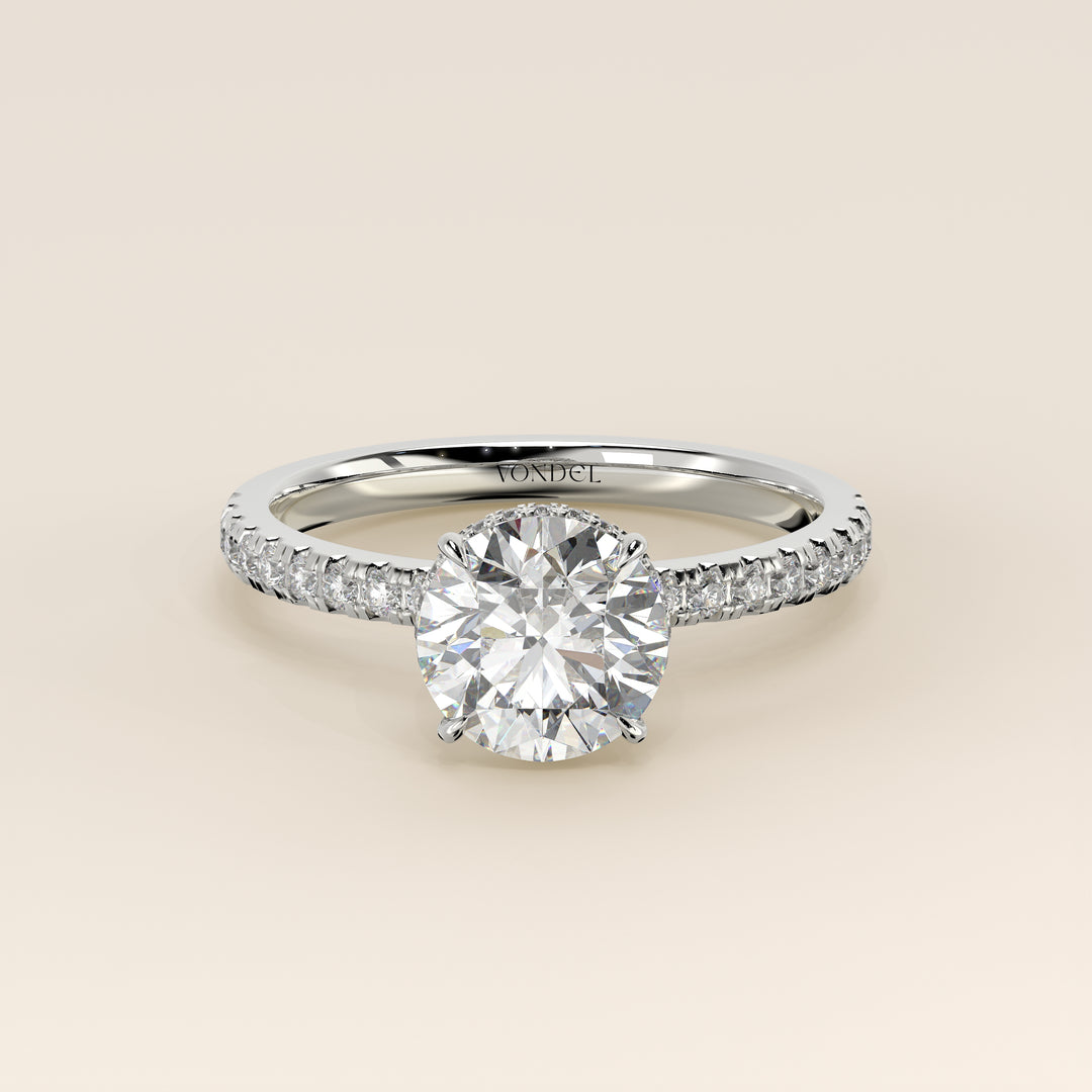 Sydney - Round Solitair Lab Grown Diamond Ring with Wrap Around Halo and Pave Band