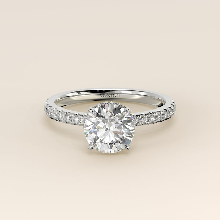 Sydney - Round Solitair Lab Grown Diamond Ring with Wrap Around Halo and Pave Band