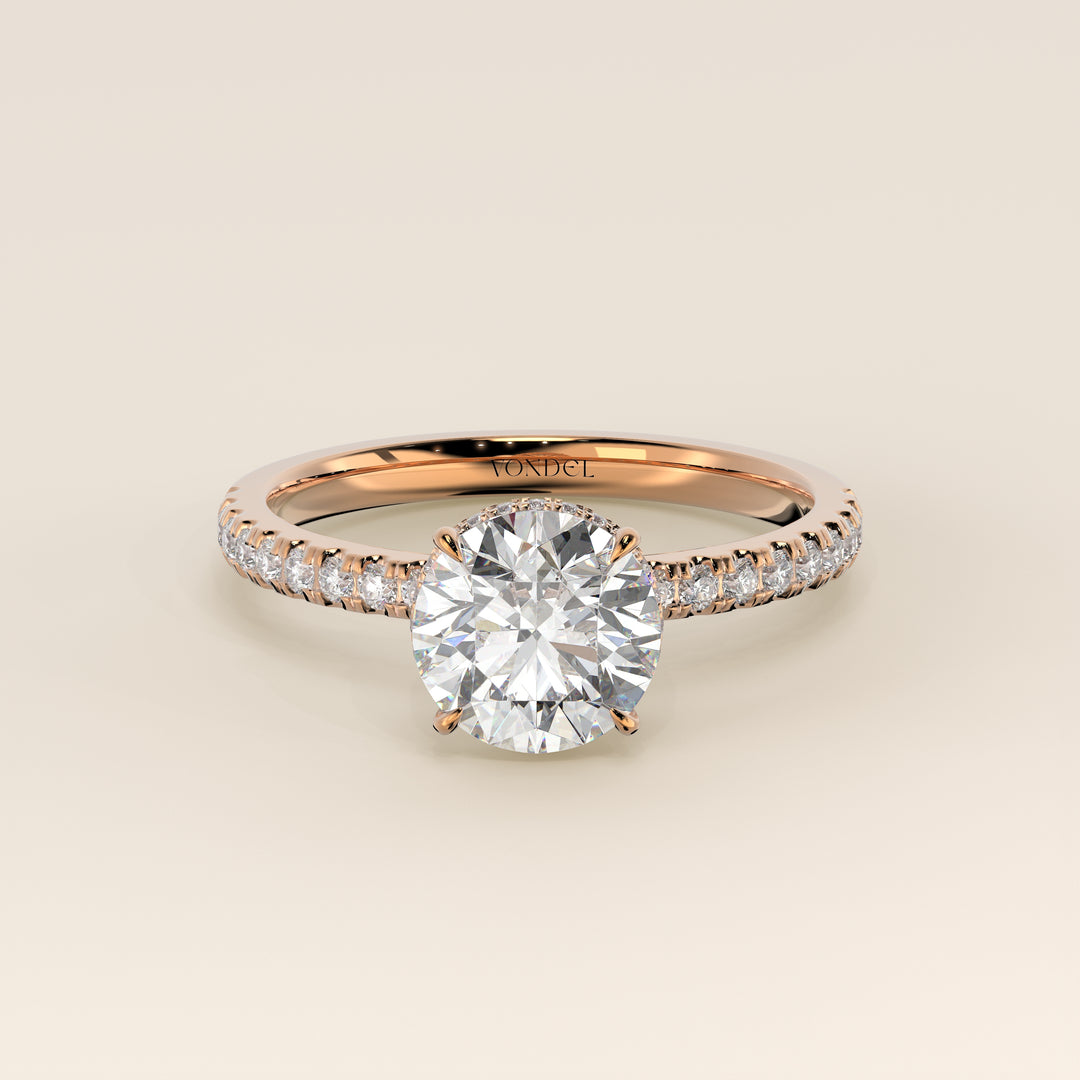 Sydney - Round Solitair Lab Grown Diamond Ring with Wrap Around Halo and Pave Band