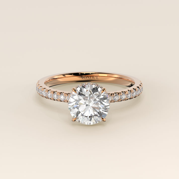 Sydney - Round Solitair Lab Grown Diamond Ring with Wrap Around Halo and Pave Band