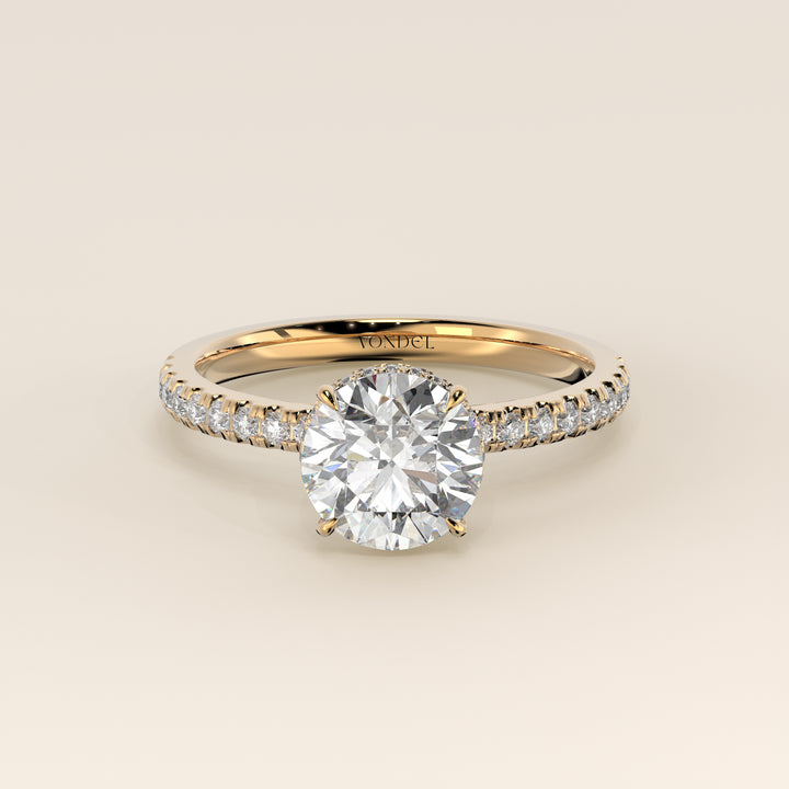 Sydney - Round Solitair Lab Grown Diamond Ring with Wrap Around Halo and Pave Band