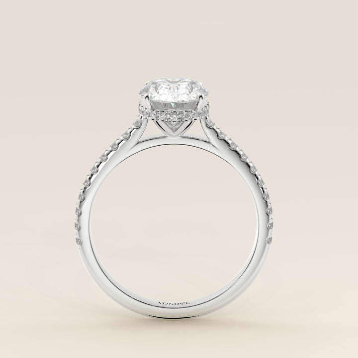 Lana - Oval Solitair Lab Grown Diamond Ring with Cathedral Setting, Pave Band and Wrap Around Halo