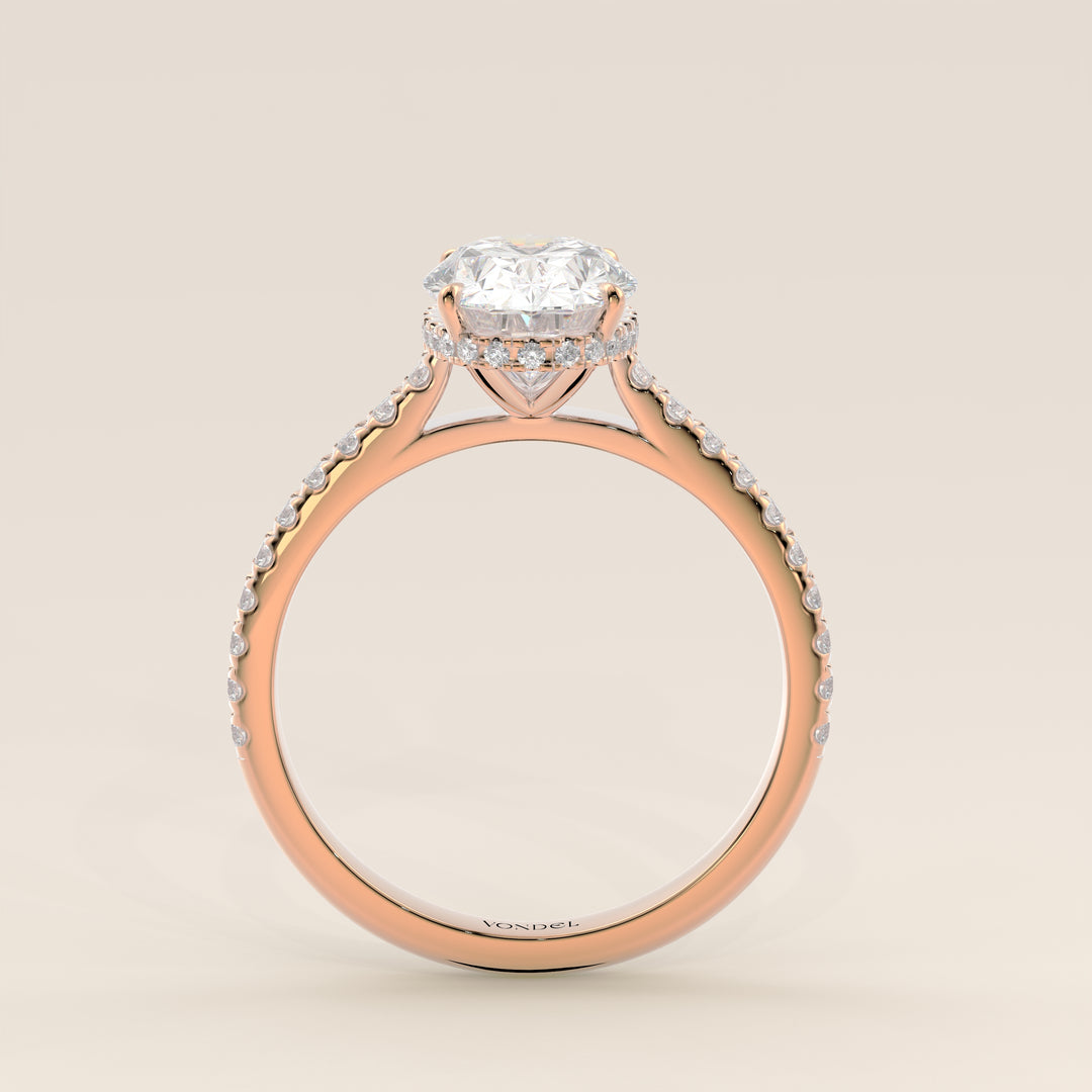 Lana - Oval Solitair Lab Grown Diamond Ring with Cathedral Setting, Pave Band and Wrap Around Halo