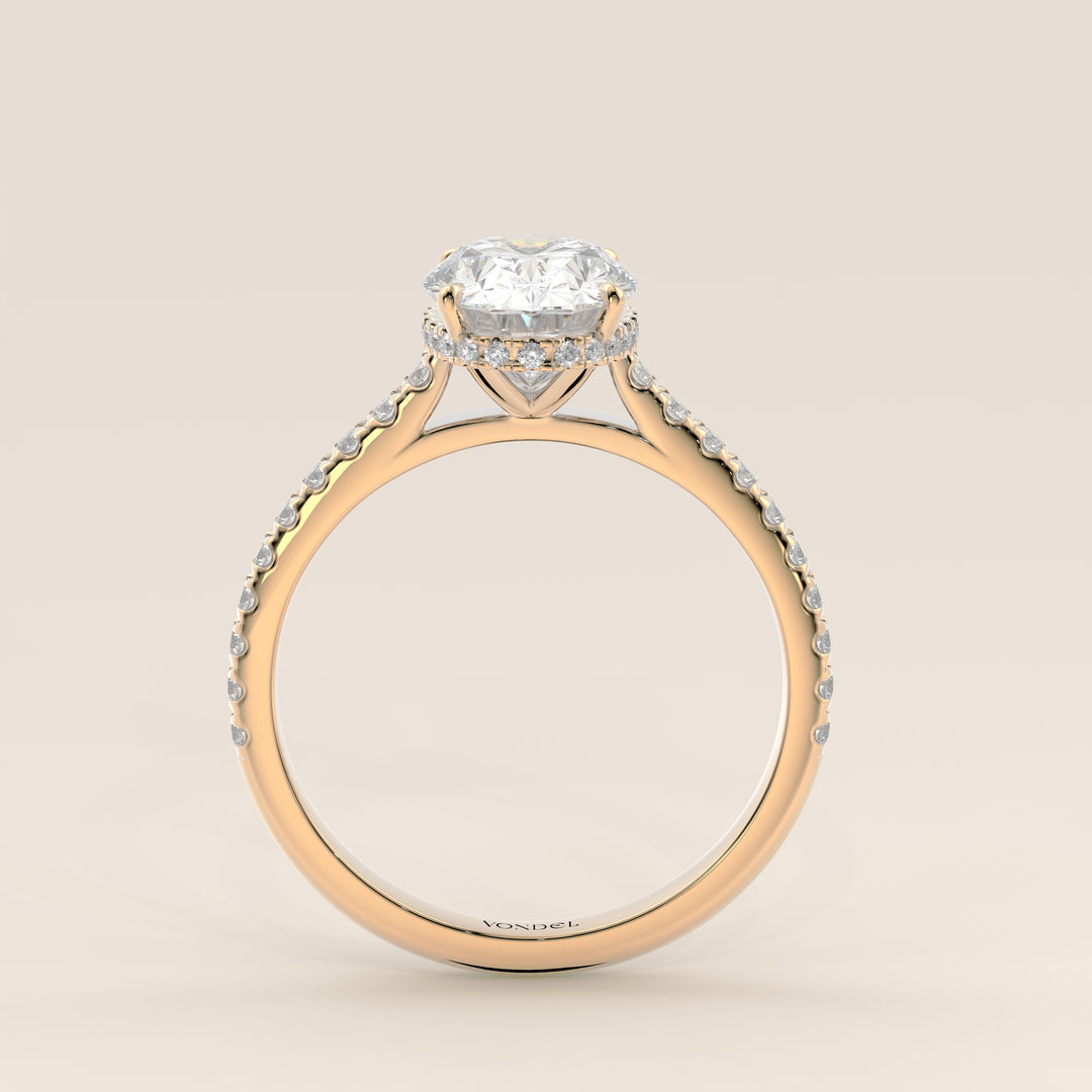 Lana - Oval Solitair Lab Grown Diamond Ring with Cathedral Setting, Pave Band and Wrap Around Halo