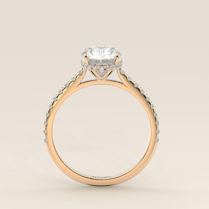Lana - Oval Solitair Lab Grown Diamond Ring with Cathedral Setting, Pave Band and Wrap Around Halo