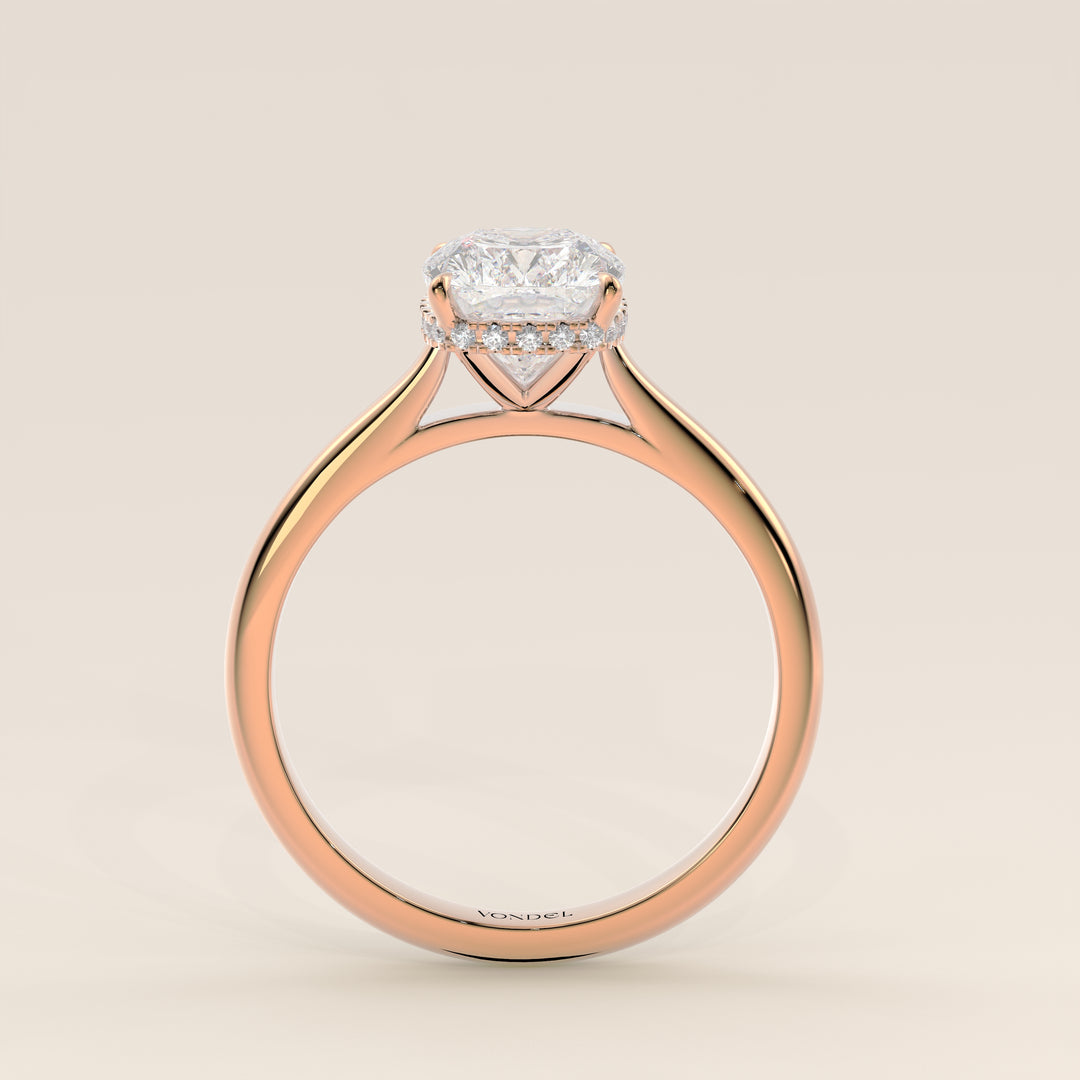 Mikki - Elongated Cushion Solitair Lab Grown Diamond Ring with Cathedral Setting and Wrap Around Halo
