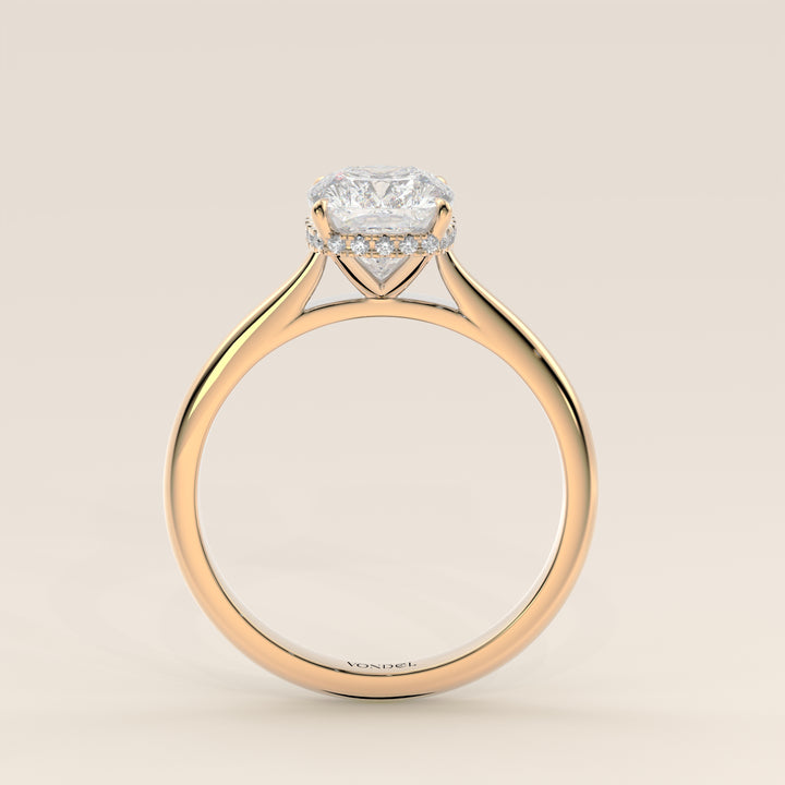 Mikki - Elongated Cushion Solitair Lab Grown Diamond Ring with Cathedral Setting and Wrap Around Halo