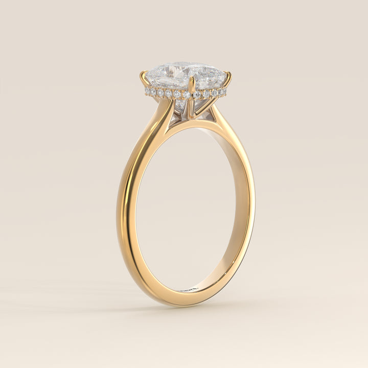Mikki - Elongated Cushion Solitair Lab Grown Diamond Ring with Cathedral Setting and Wrap Around Halo