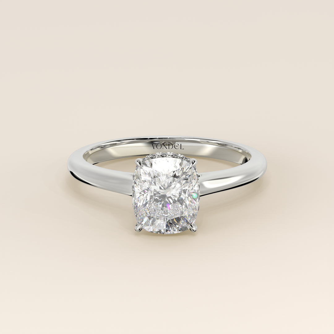 Mikki - Elongated Cushion Solitair Lab Grown Diamond Ring with Cathedral Setting and Wrap Around Halo