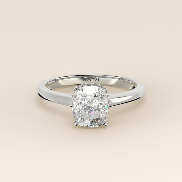 Mikki - Elongated Cushion Solitair Lab Grown Diamond Ring with Cathedral Setting and Wrap Around Halo