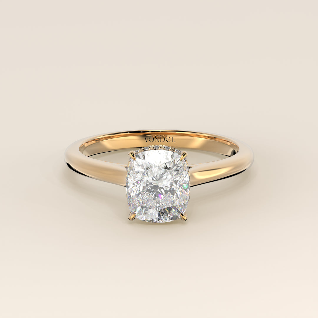 Mikki - Elongated Cushion Solitair Lab Grown Diamond Ring with Cathedral Setting and Wrap Around Halo