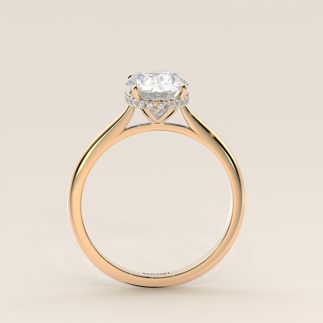 Mikki - Oval Solitair Lab Grown Diamond Ring with Cathedral Setting and Wrap Around Halo