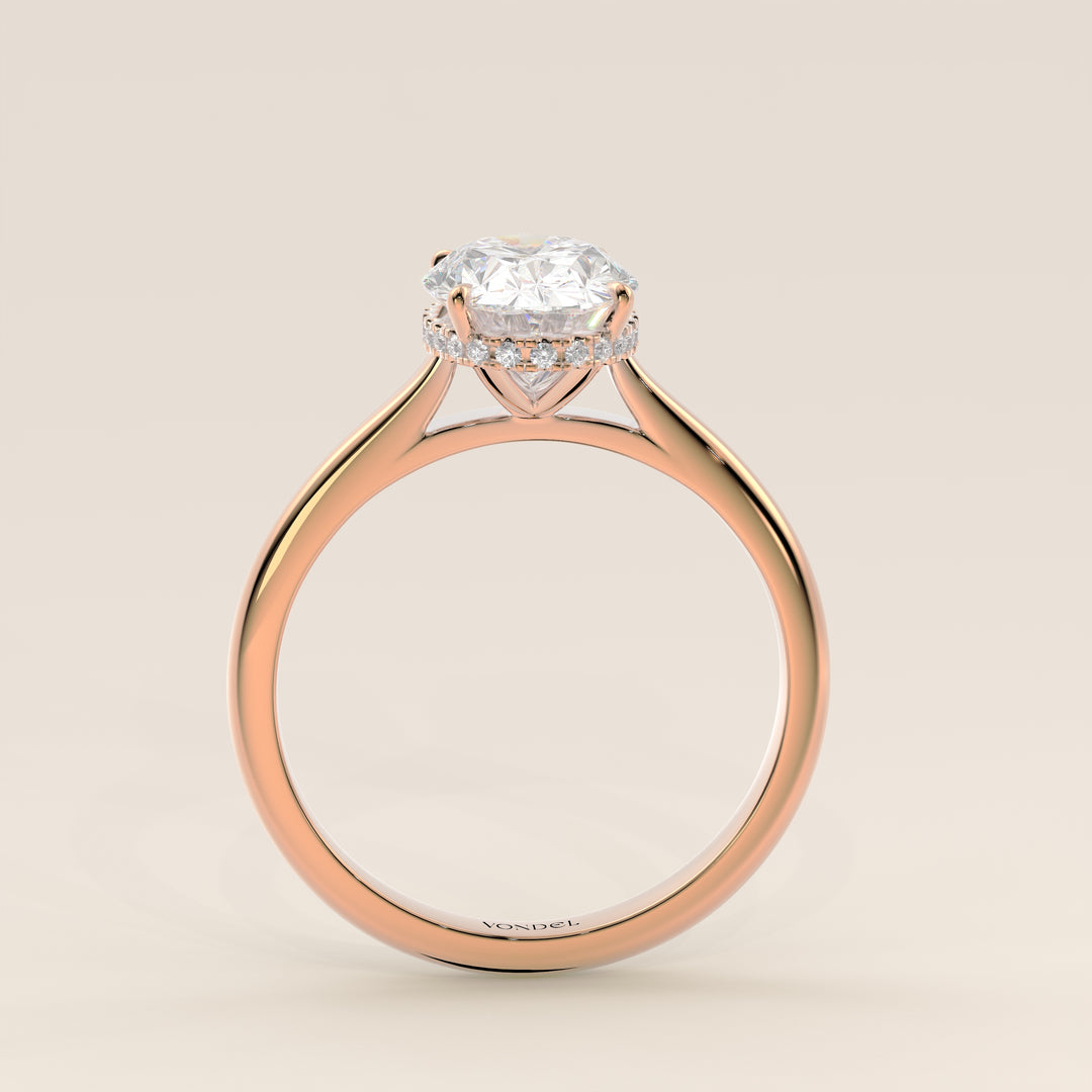 Mikki - Oval Solitair Lab Grown Diamond Ring with Cathedral Setting and Wrap Around Halo