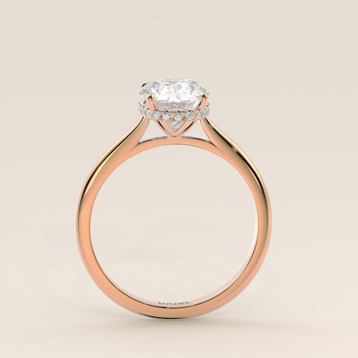 Mikki - Oval Solitair Lab Grown Diamond Ring with Cathedral Setting and Wrap Around Halo