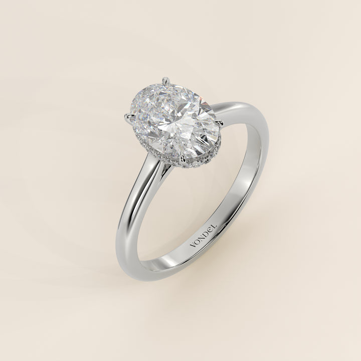 Mikki - Oval Solitair Lab Grown Diamond Ring with Cathedral Setting and Wrap Around Halo