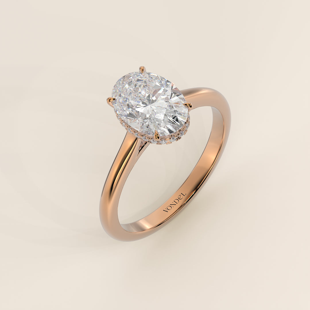 Mikki - Oval Solitair Lab Grown Diamond Ring with Cathedral Setting and Wrap Around Halo