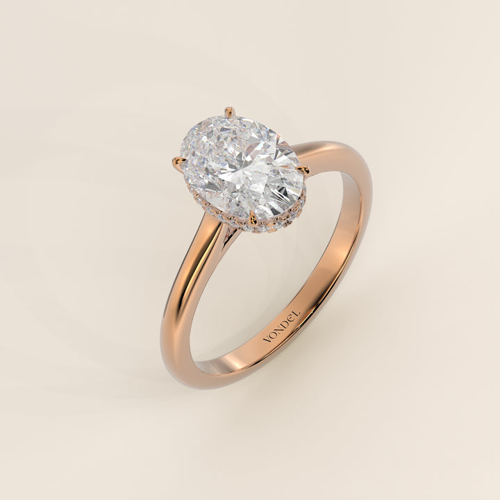 Mikki - Oval Solitair Lab Grown Diamond Ring with Cathedral Setting and Wrap Around Halo